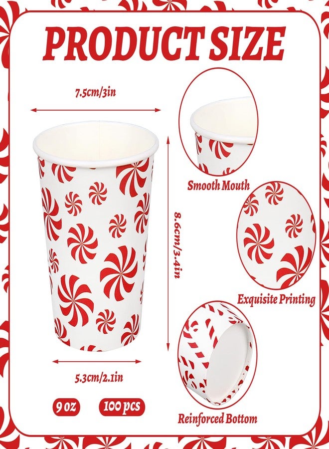 JarThenaAMCS مجموعة جارثينا إيه إم سي إس، ١٠٠ قطعة من أكواب ورقية لعيد الميلاد، سعة ٩ أونصات، بنقشة حلوى قصب السكر الحمراء المخططة، أكواب قهوة للاستخدام مرة واحدة، مثالية لمستلزمات حفلات عيد الميلاد والعطلات الشتوية - Image 2